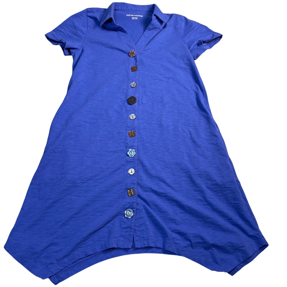 Soft Surroundings Petite Small Tunic Royal Blue Button Sharkbite Hem MSRP $79